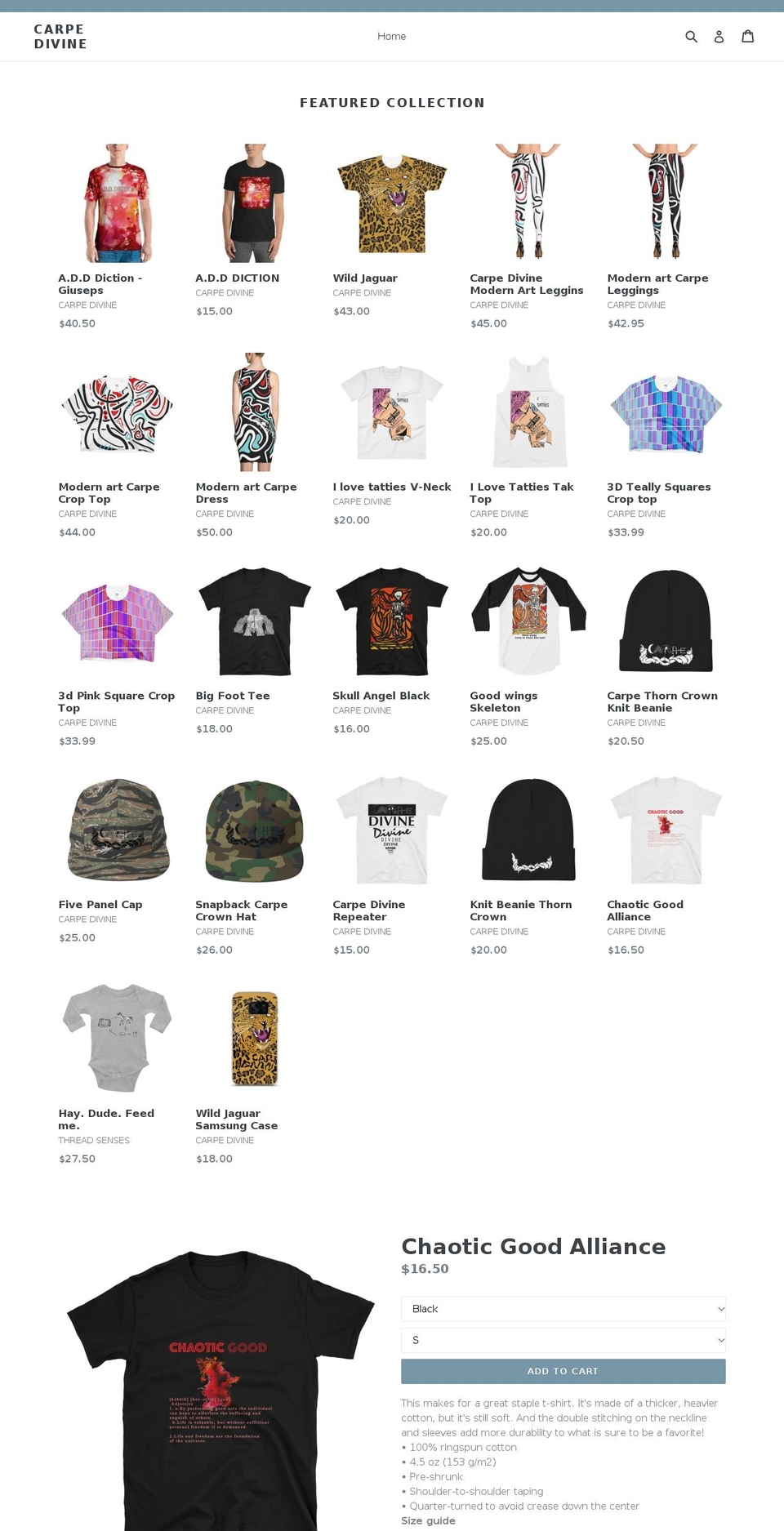 carpedivine.com — Shopify storefront screenshot