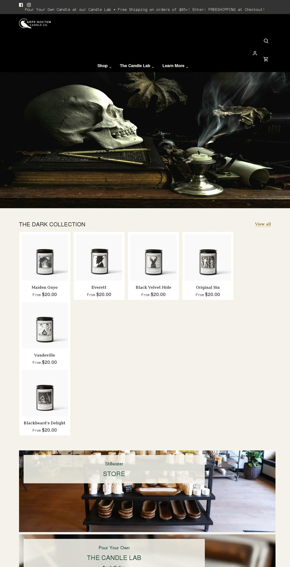 carpenoctemcandleco.com shopify website screenshot