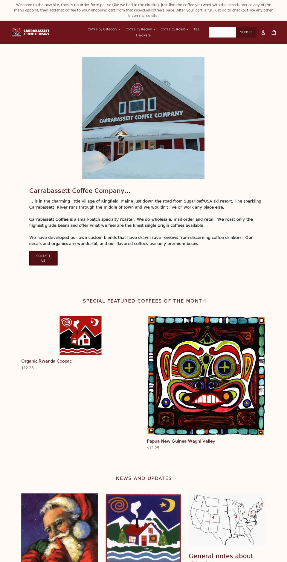 carrabassettcoffee.com shopify website screenshot