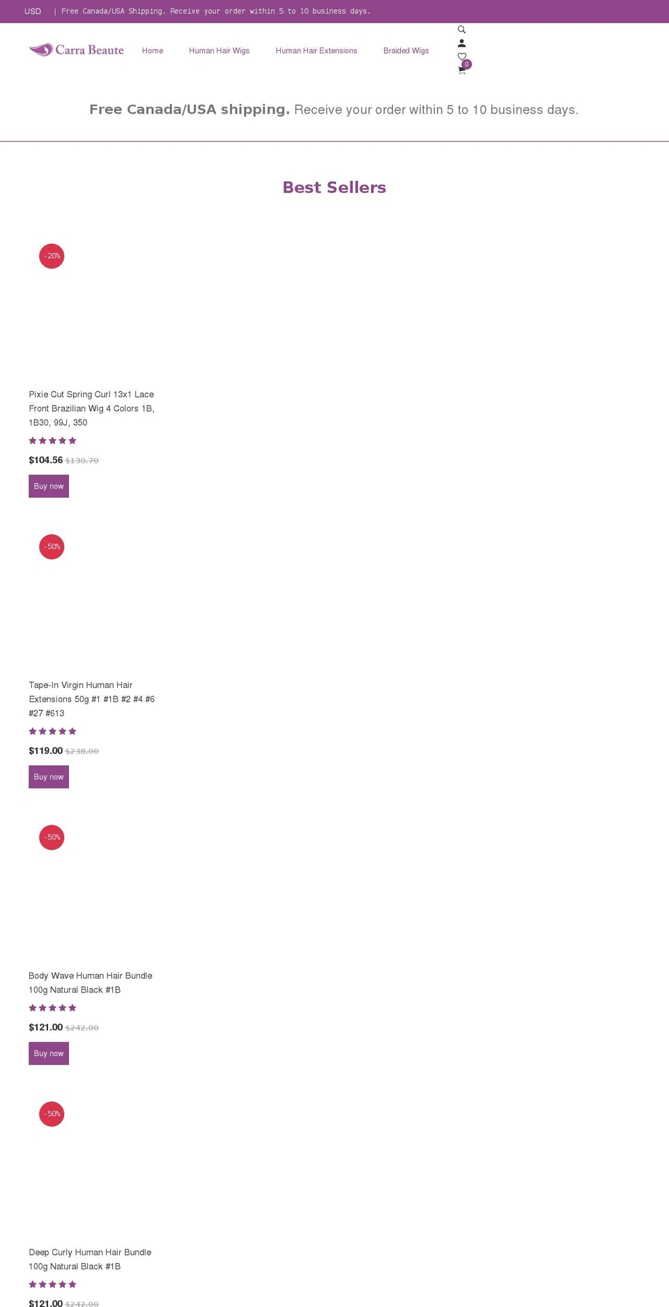 carrabeaute.com shopify website screenshot