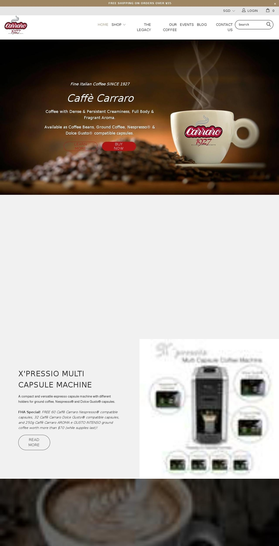 carrarocaffe.com shopify website screenshot