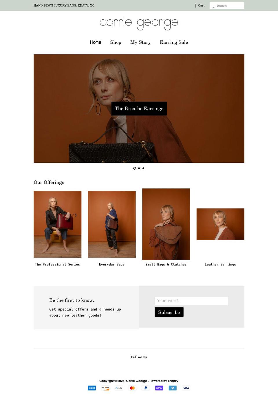 carriegeorgeleather.com shopify website screenshot