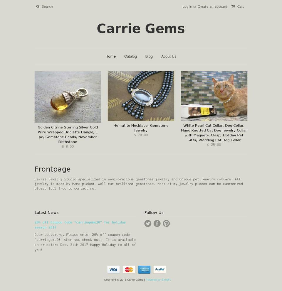 carriejewelrystudio.com — Shopify storefront screenshot