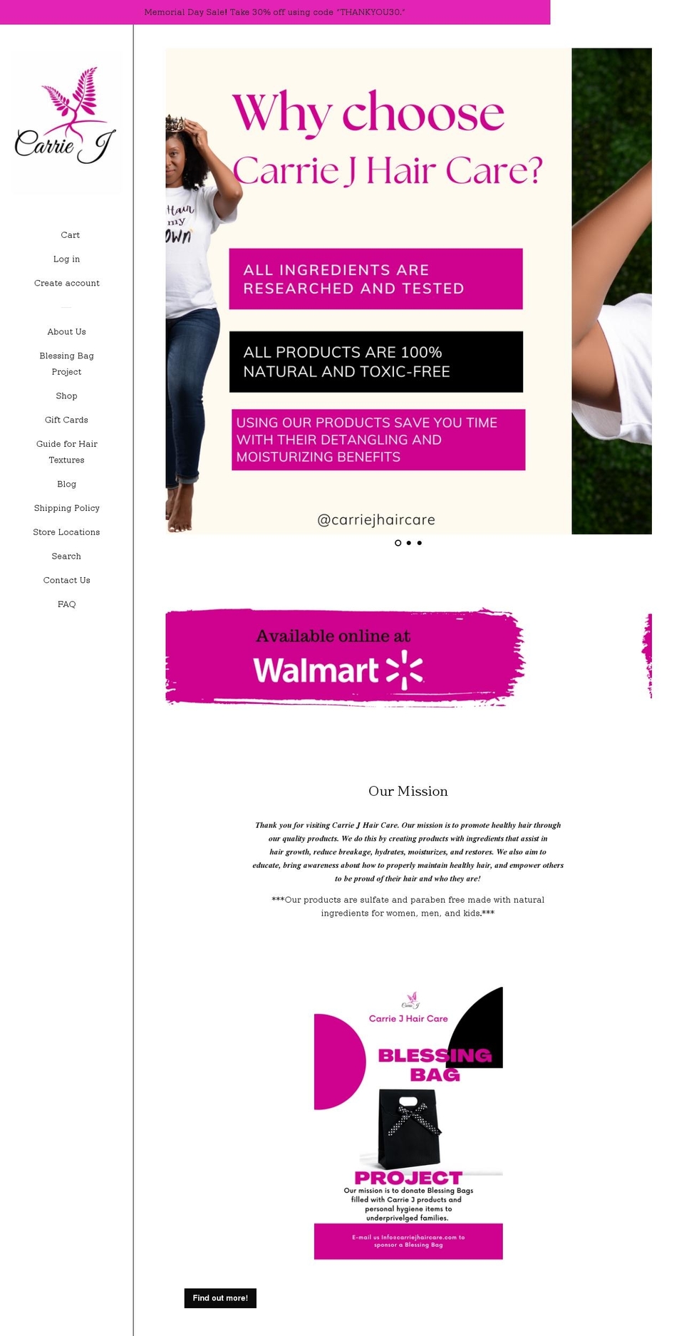 carriejhaircare.com — Shopify storefront screenshot
