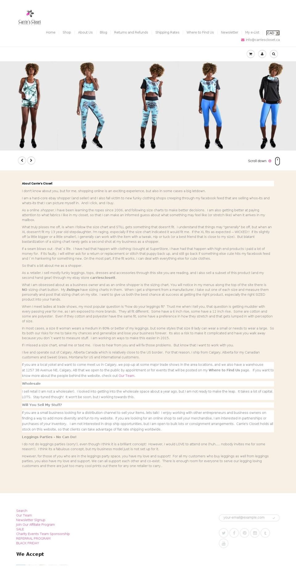carriescloset.com shopify website screenshot
