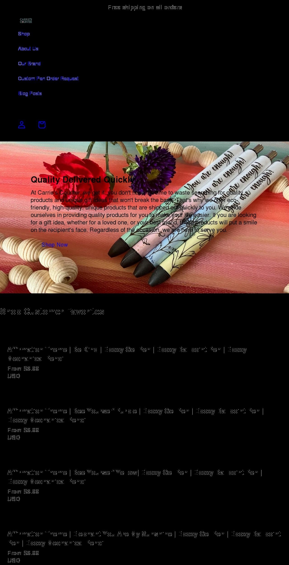 carriescounter.com shopify website screenshot