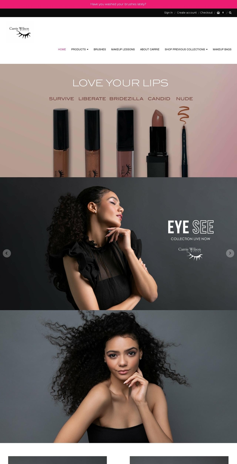 carriewilsonmakeupcollection.com — Shopify storefront screenshot