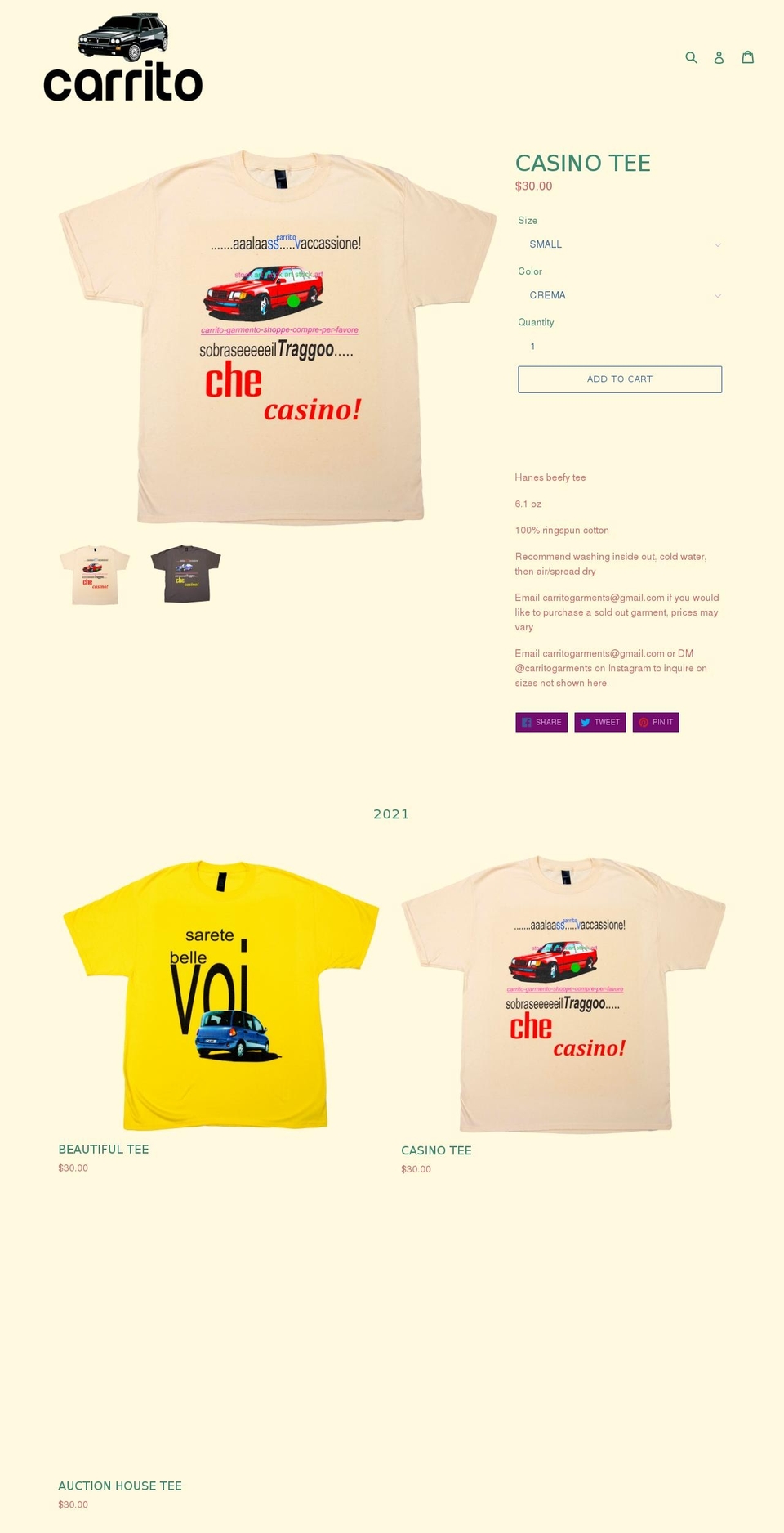 carrito-garments.com — Shopify storefront screenshot