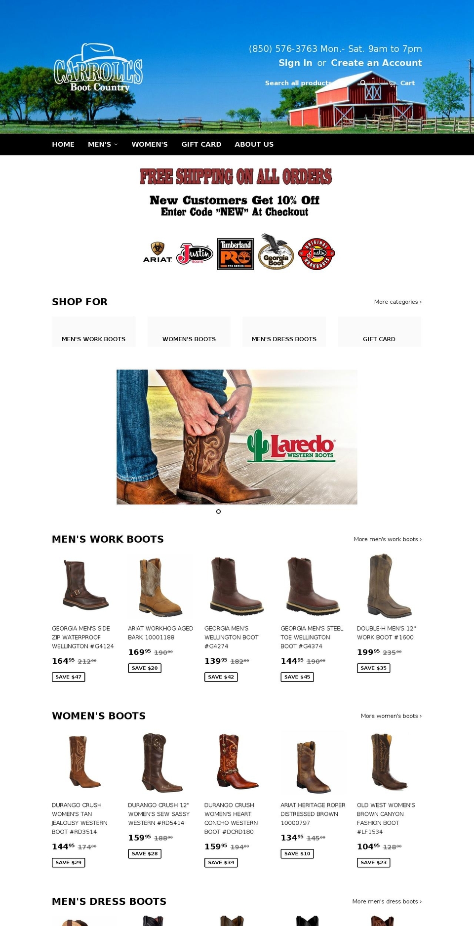 carrollsbootcountry.com shopify website screenshot