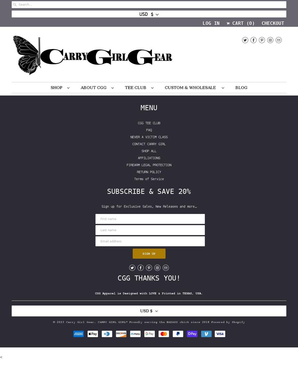 carrygirlgear.com — Shopify storefront screenshot