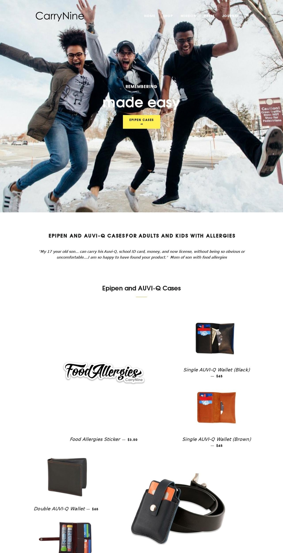 carrynineallergycases.com — Shopify storefront screenshot