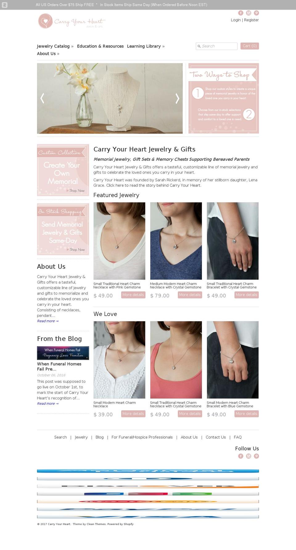 carryyourheartjewelry.com shopify website screenshot