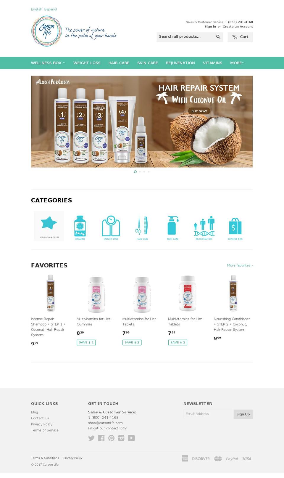 carsonbeauty.com shopify website screenshot