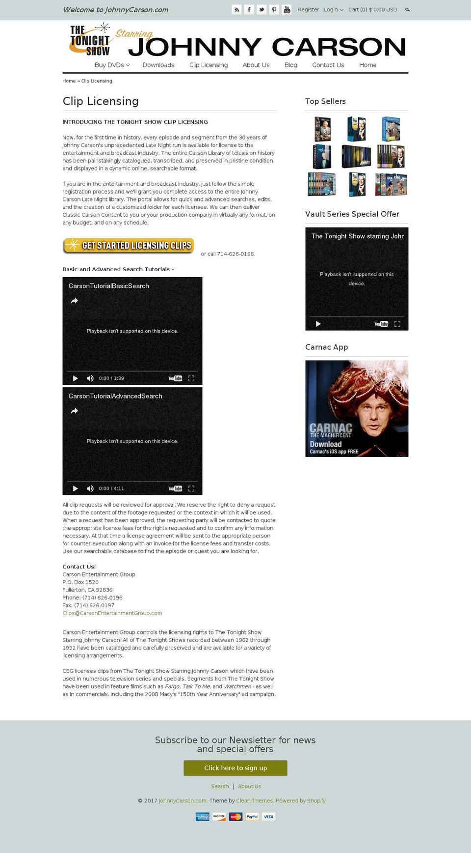 carsonentertainmentgroup.com shopify website screenshot