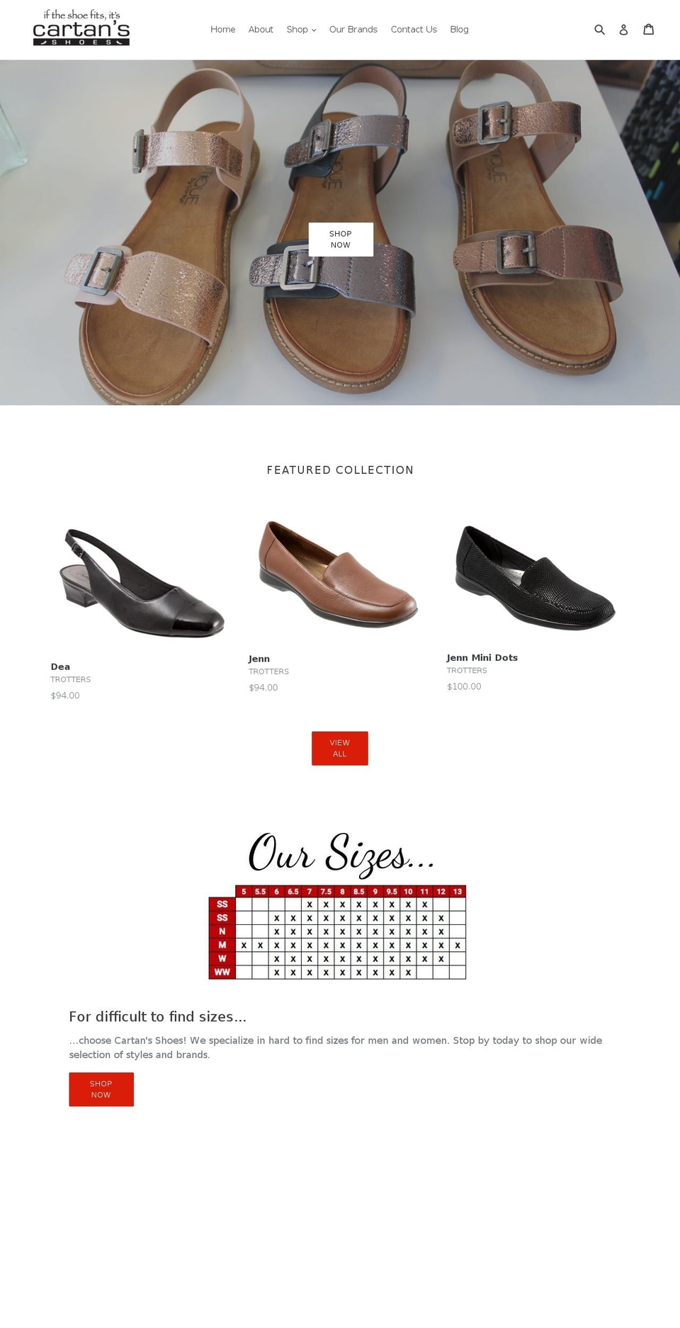 cartansshoes.com shopify website screenshot