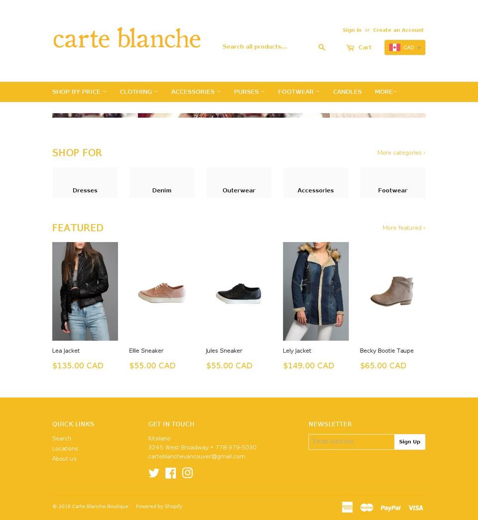 carteblancheboutique.ca shopify website screenshot