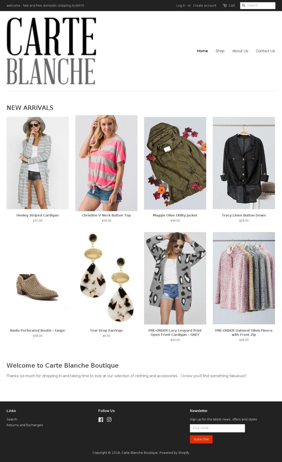 carteblanchellc.com — Shopify storefront screenshot