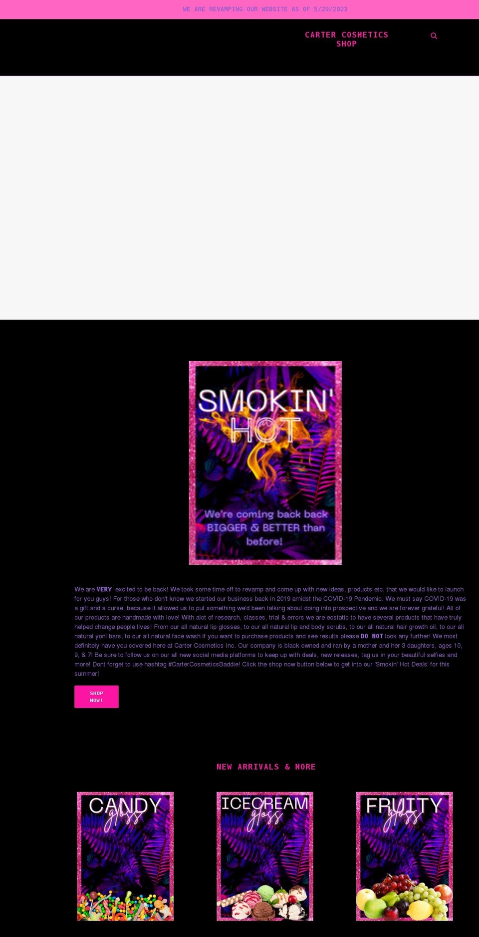 cartercosmetics.com shopify website screenshot