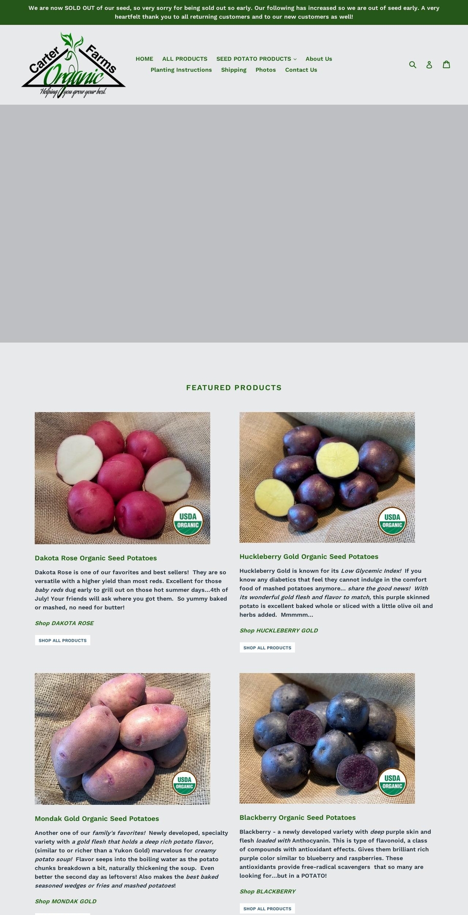 carterfarmsseed.com shopify website screenshot