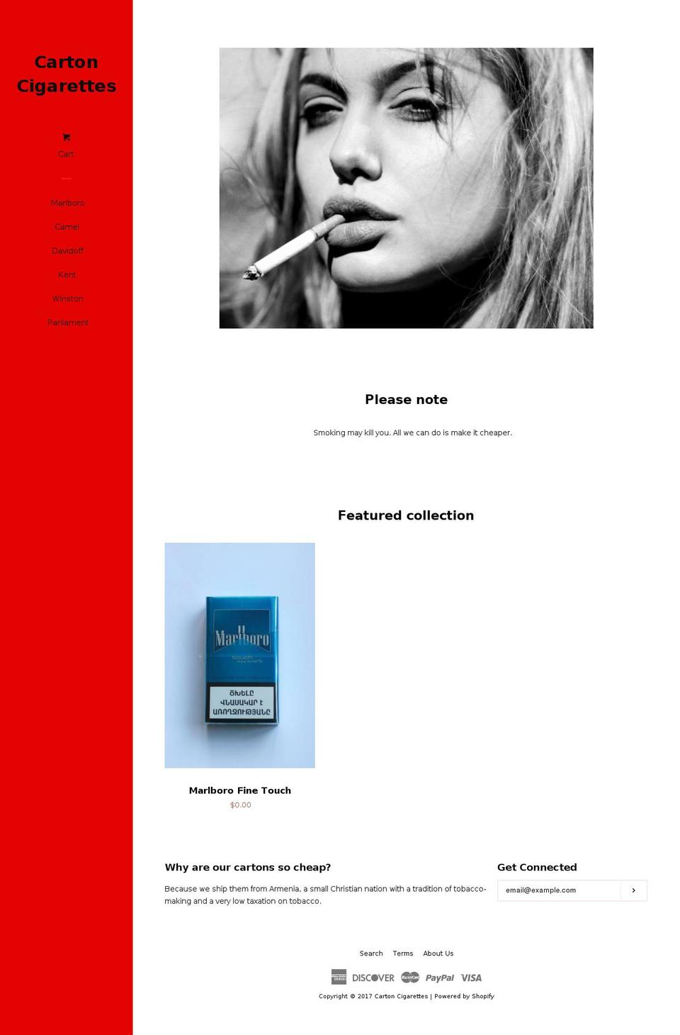 cartoncigarettes.com shopify website screenshot