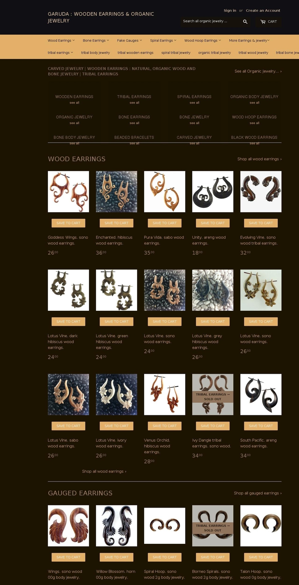 carvedearrings.com — Shopify storefront screenshot