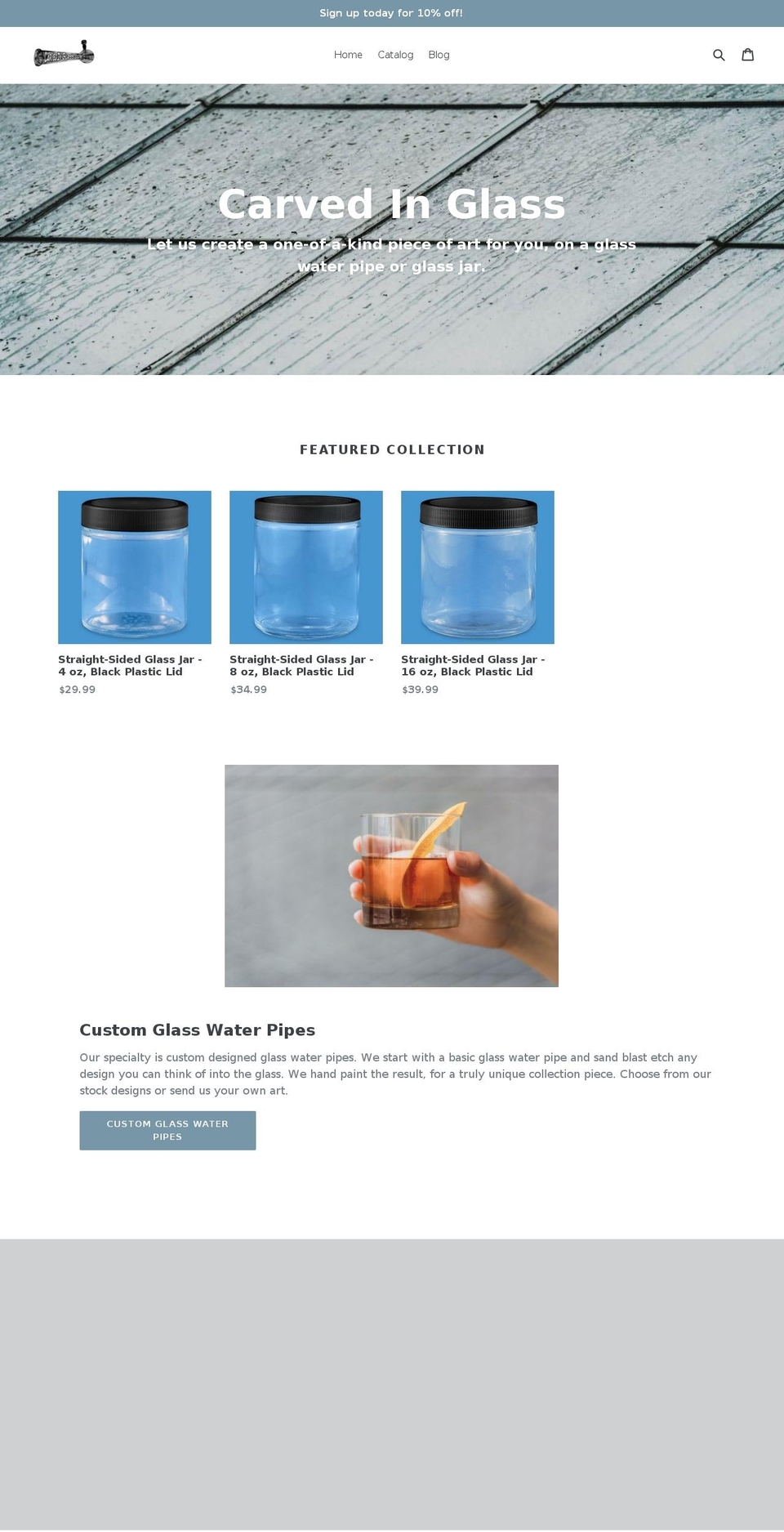 carvedinglass.com — Shopify storefront screenshot