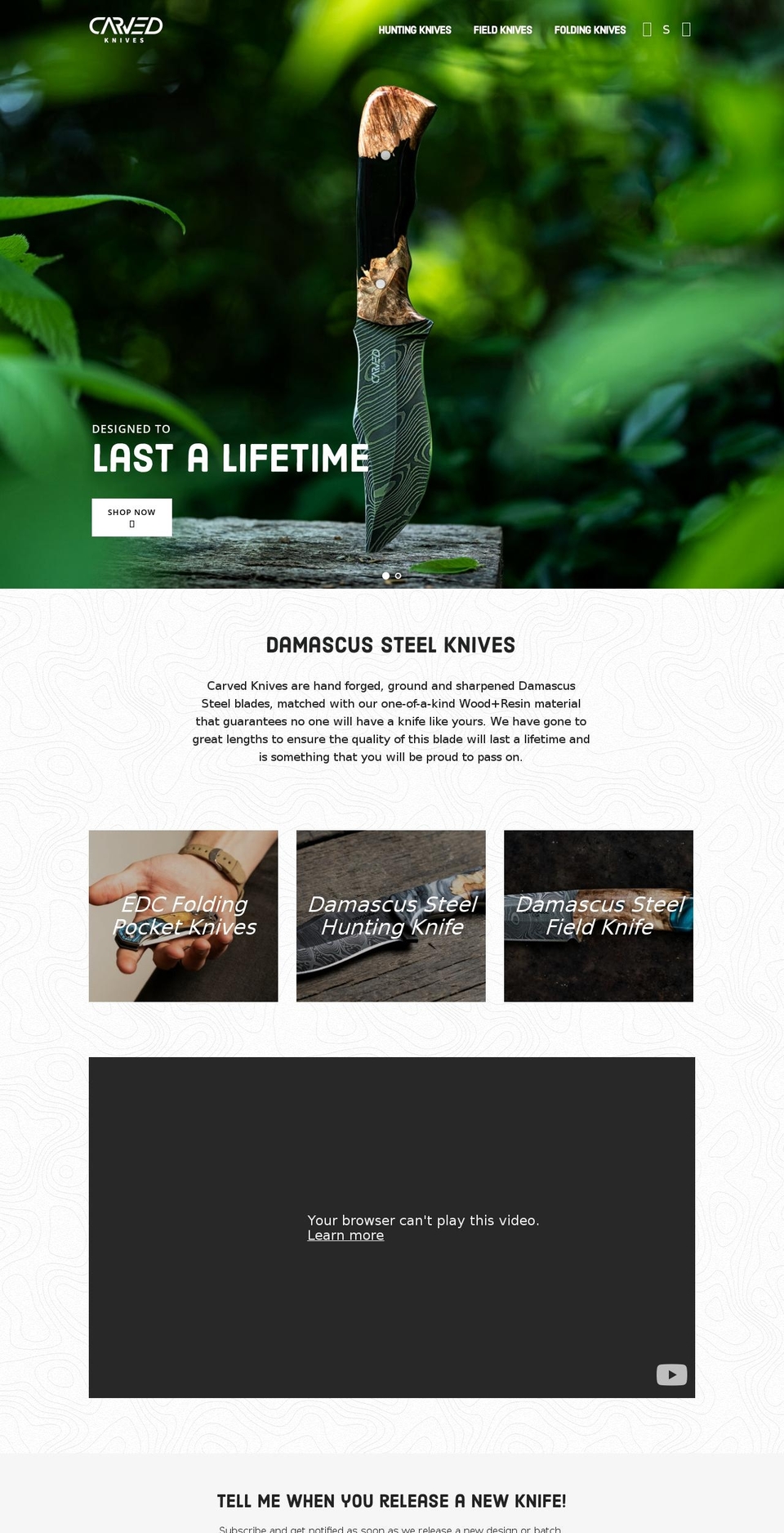 carvedknives.com shopify website screenshot