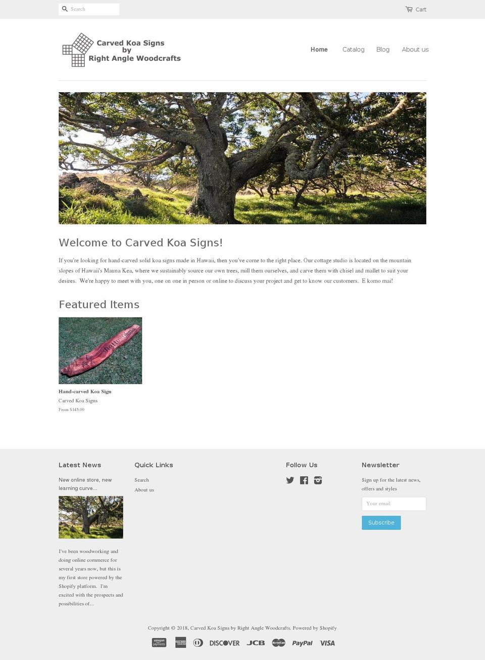 carvedkoasigns.com — Shopify storefront screenshot
