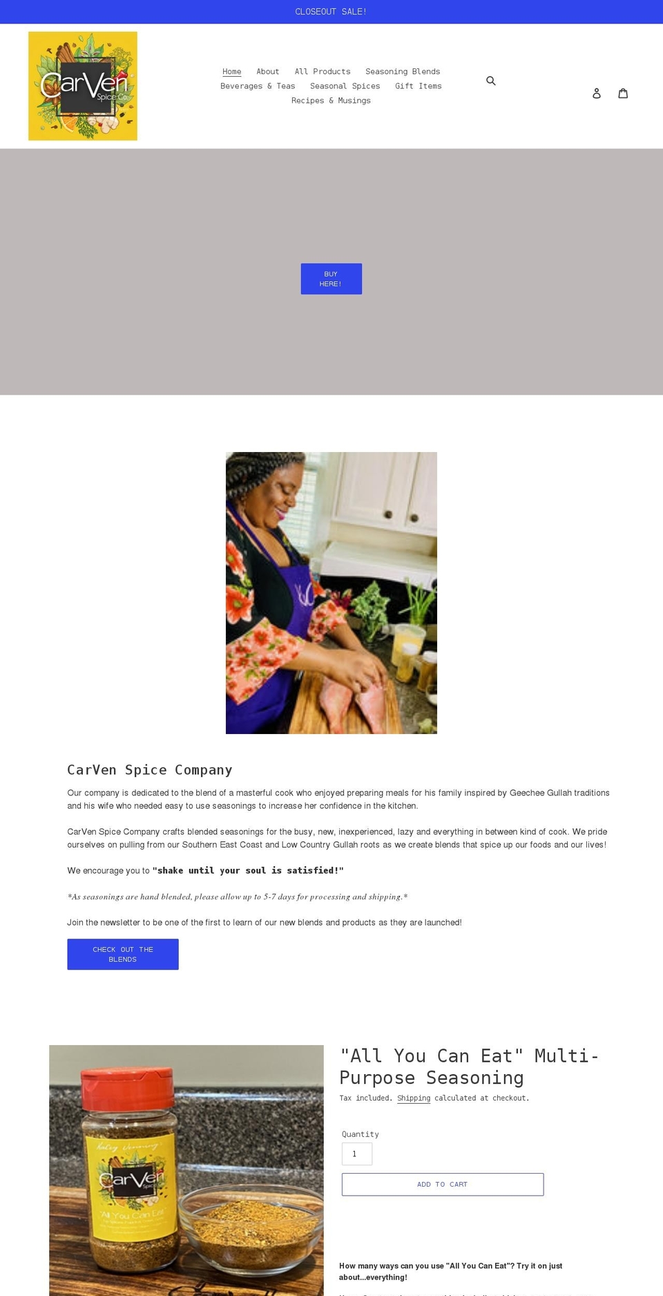carvenspicecompany.com shopify website screenshot