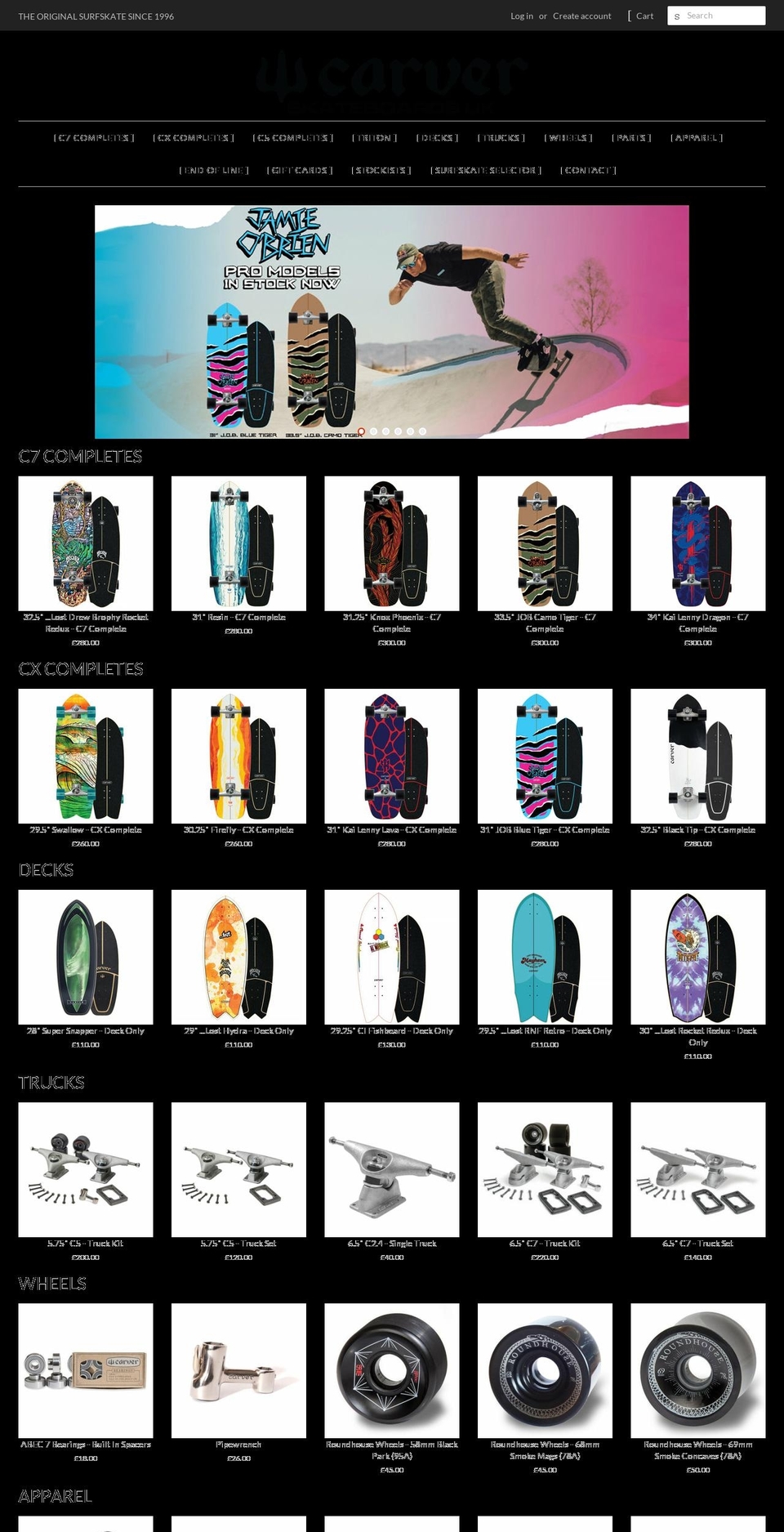 carverskateboards.co.uk shopify website screenshot