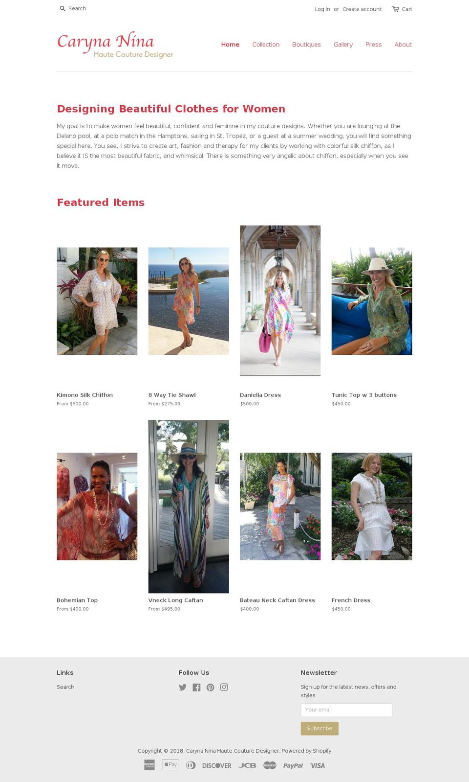 carynanina.com shopify website screenshot
