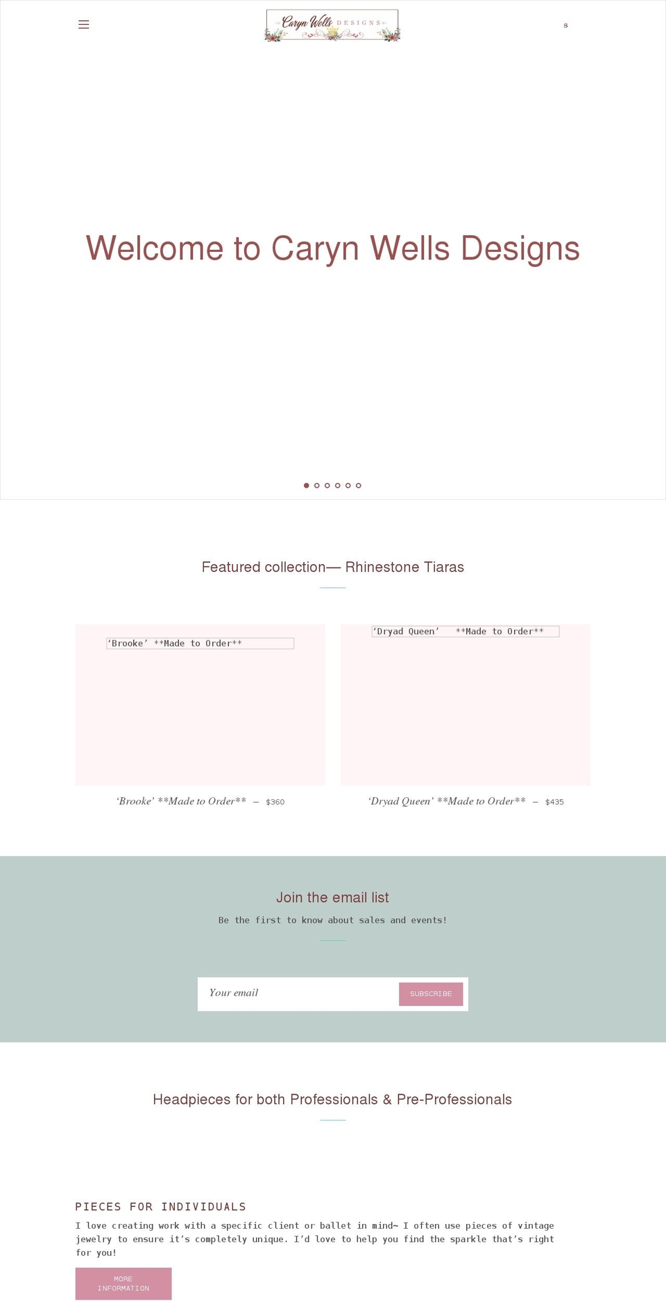 carynwellsdesigns.com shopify website screenshot