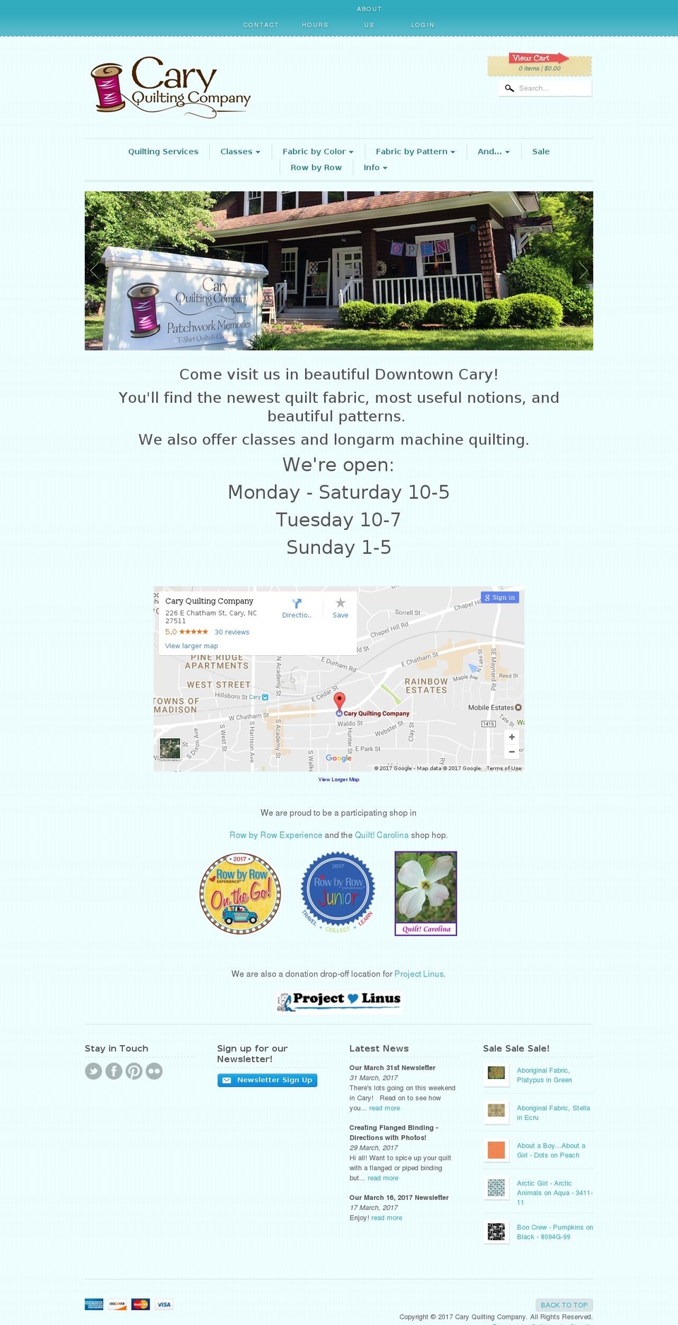 caryquilting.com shopify website screenshot