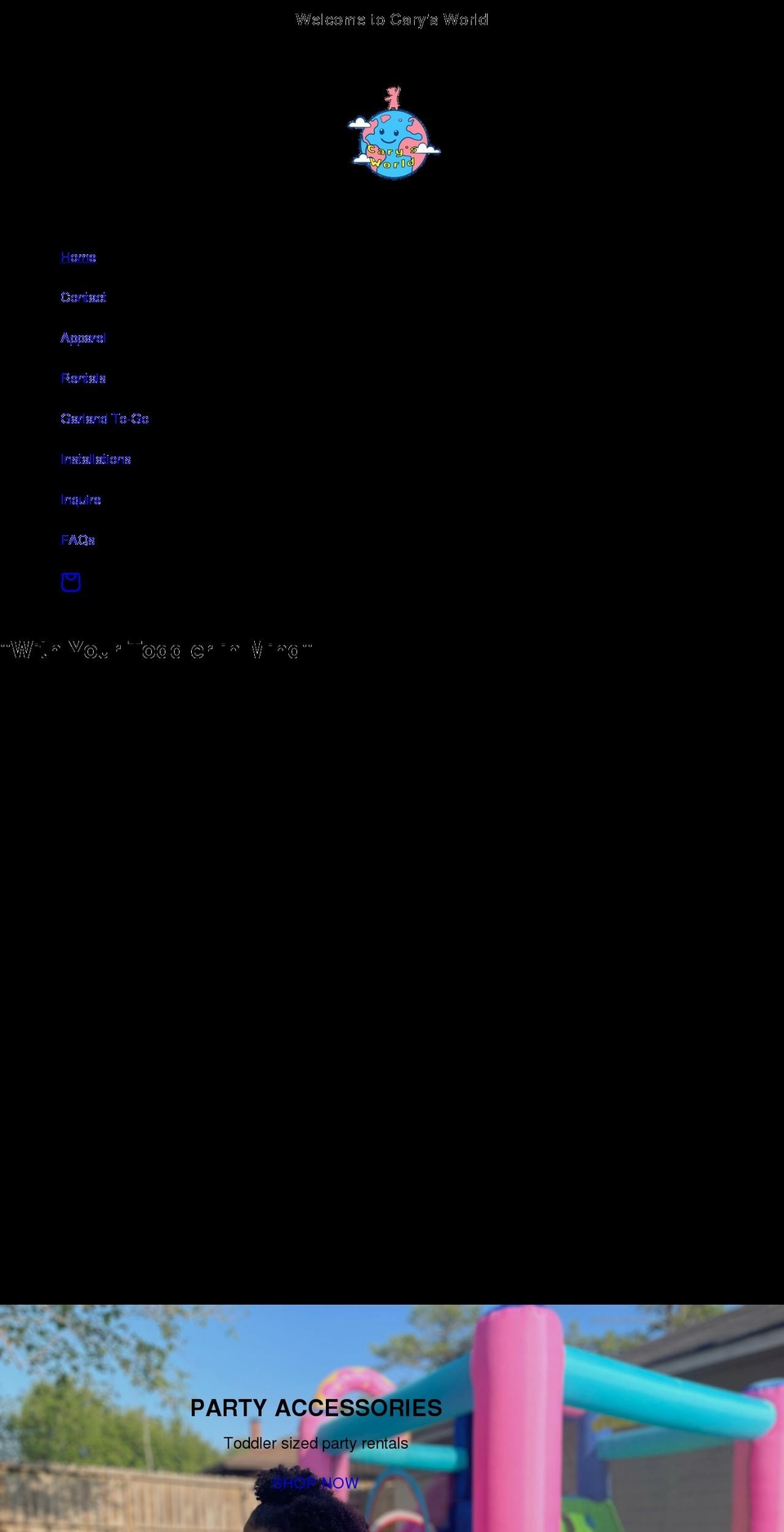 carysworld.com shopify website screenshot
