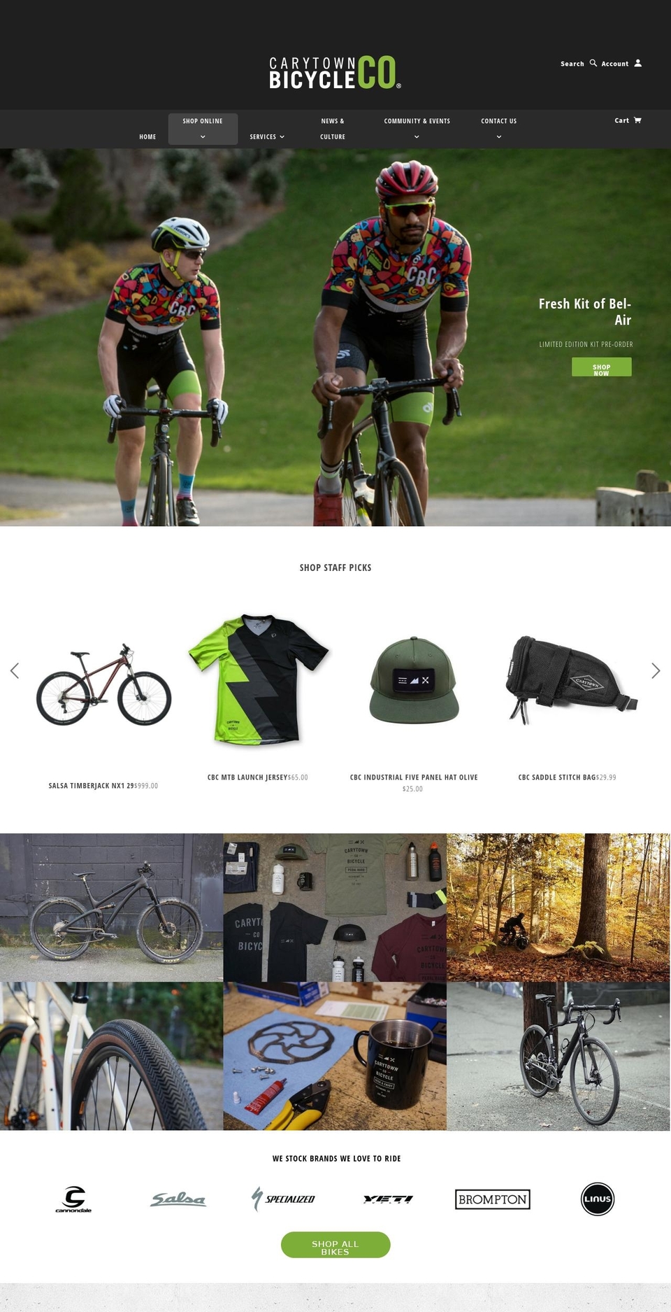 carytownbicyclecompany.com shopify website screenshot