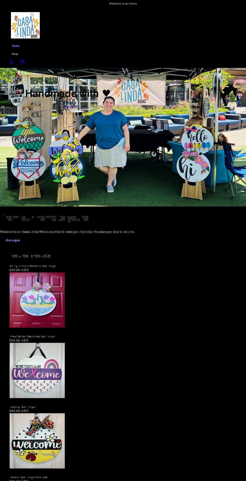 casalindasigns.com shopify website screenshot