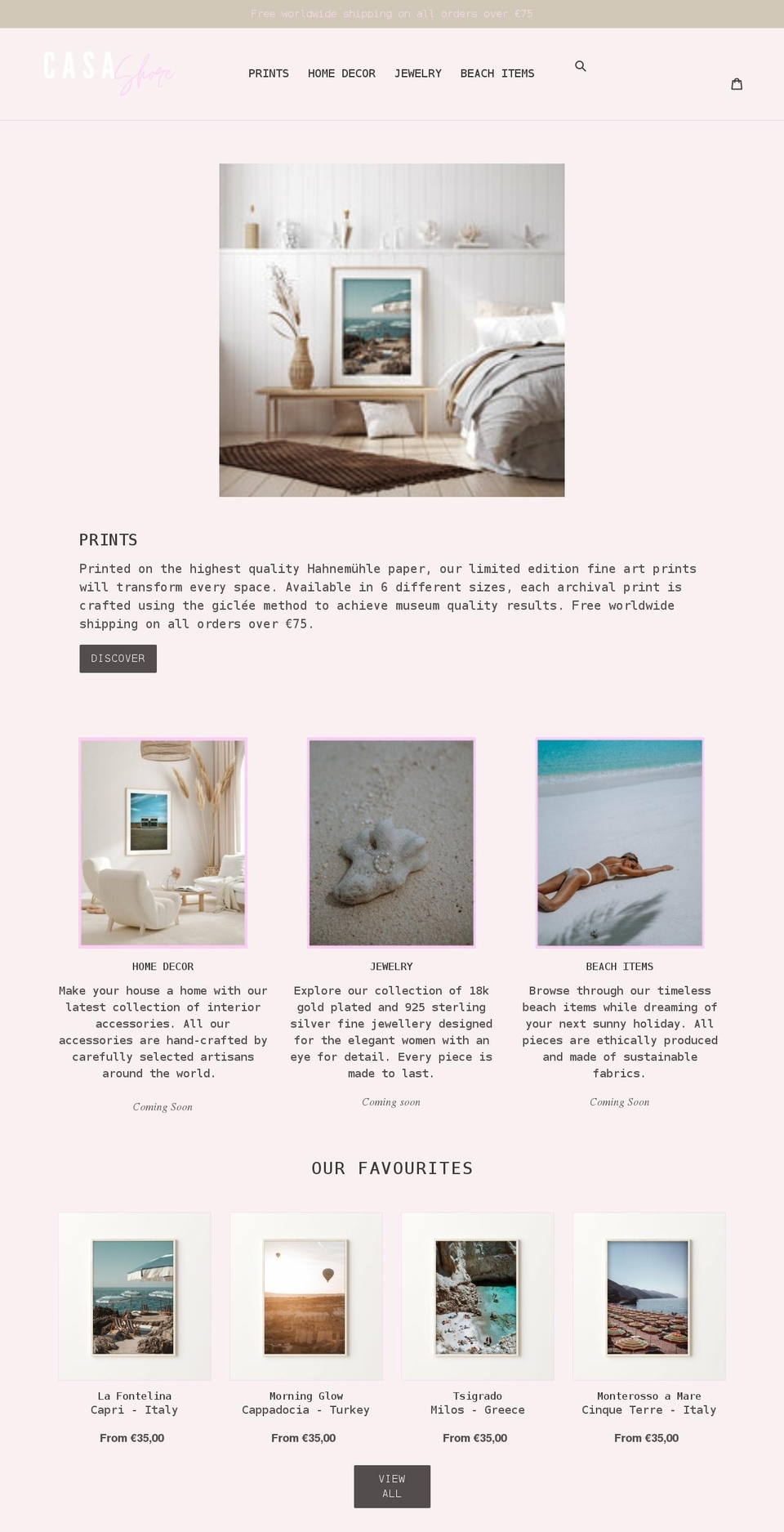 casandshore.com shopify website screenshot