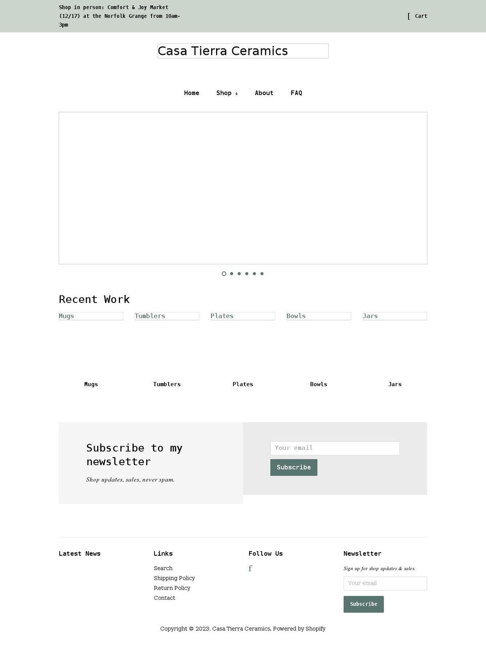 casatierraceramics.com shopify website screenshot