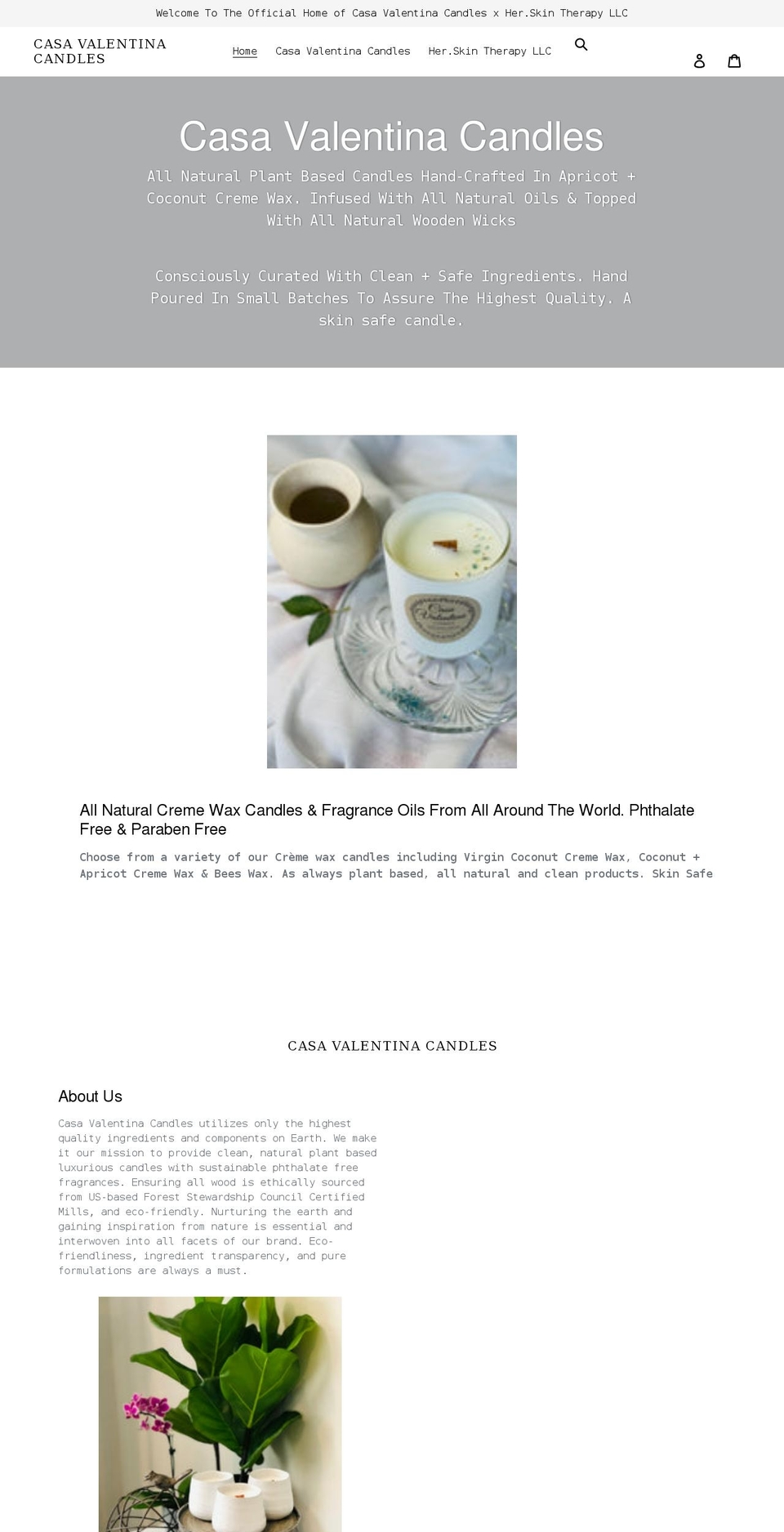 casavalentinacandles.com shopify website screenshot