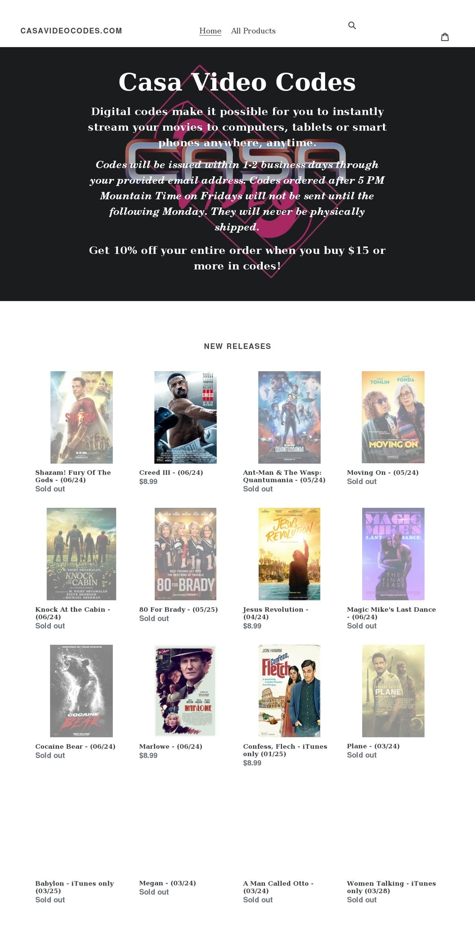 casavideocodes.com shopify website screenshot