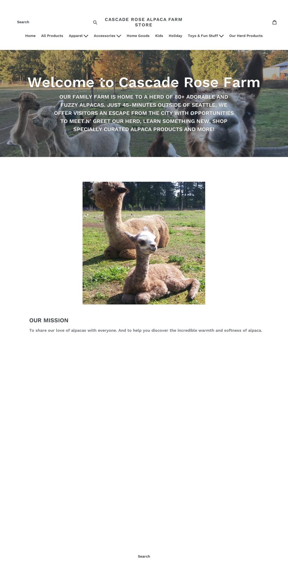 cascade-rose-alpaca-farm-store.myshopify.com shopify website screenshot