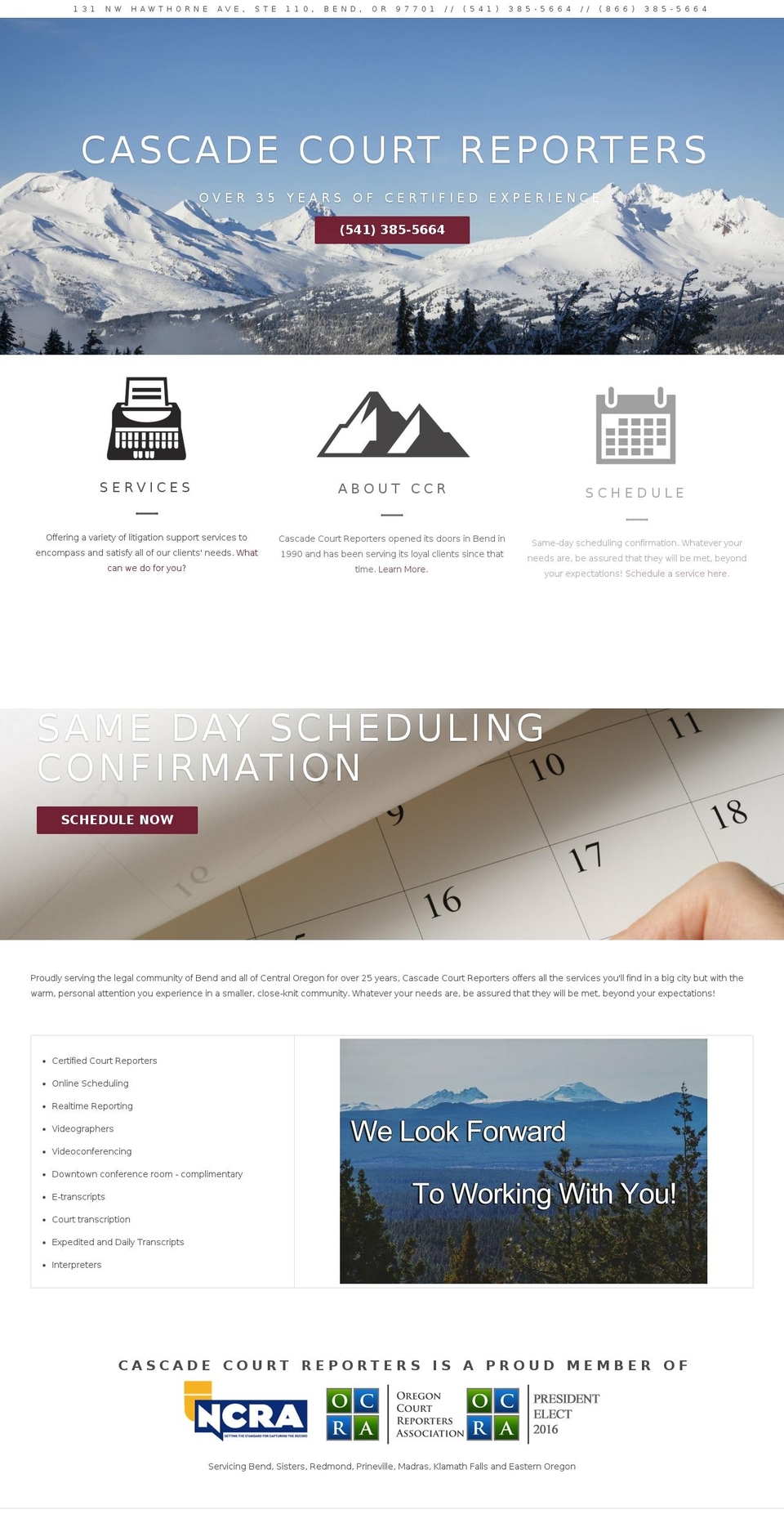 cascadecourtreporters.com shopify website screenshot