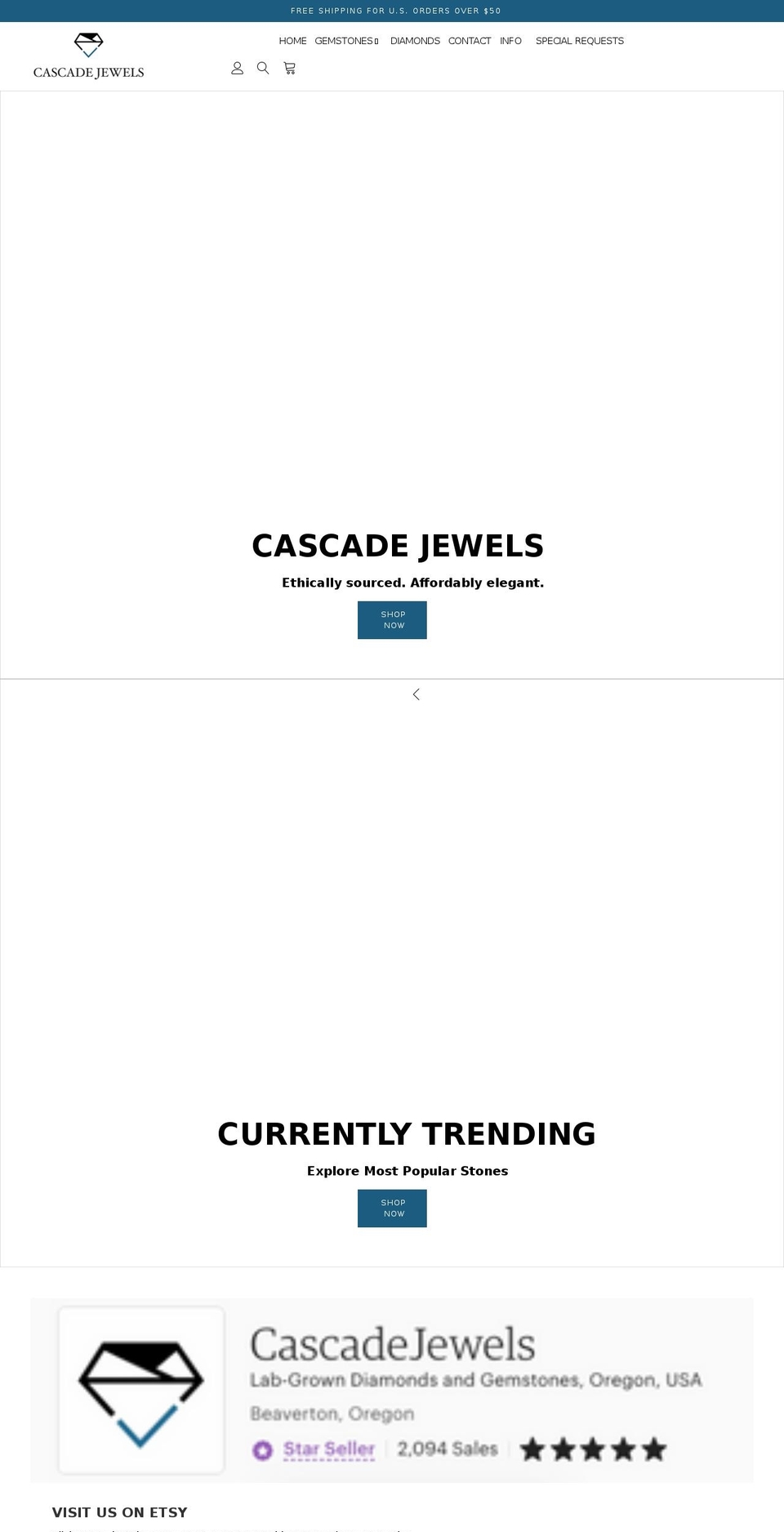 cascadejewels.com shopify website screenshot