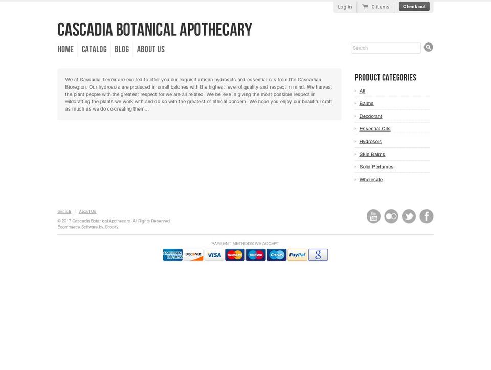 cascadiabotanicalapothecary.com shopify website screenshot