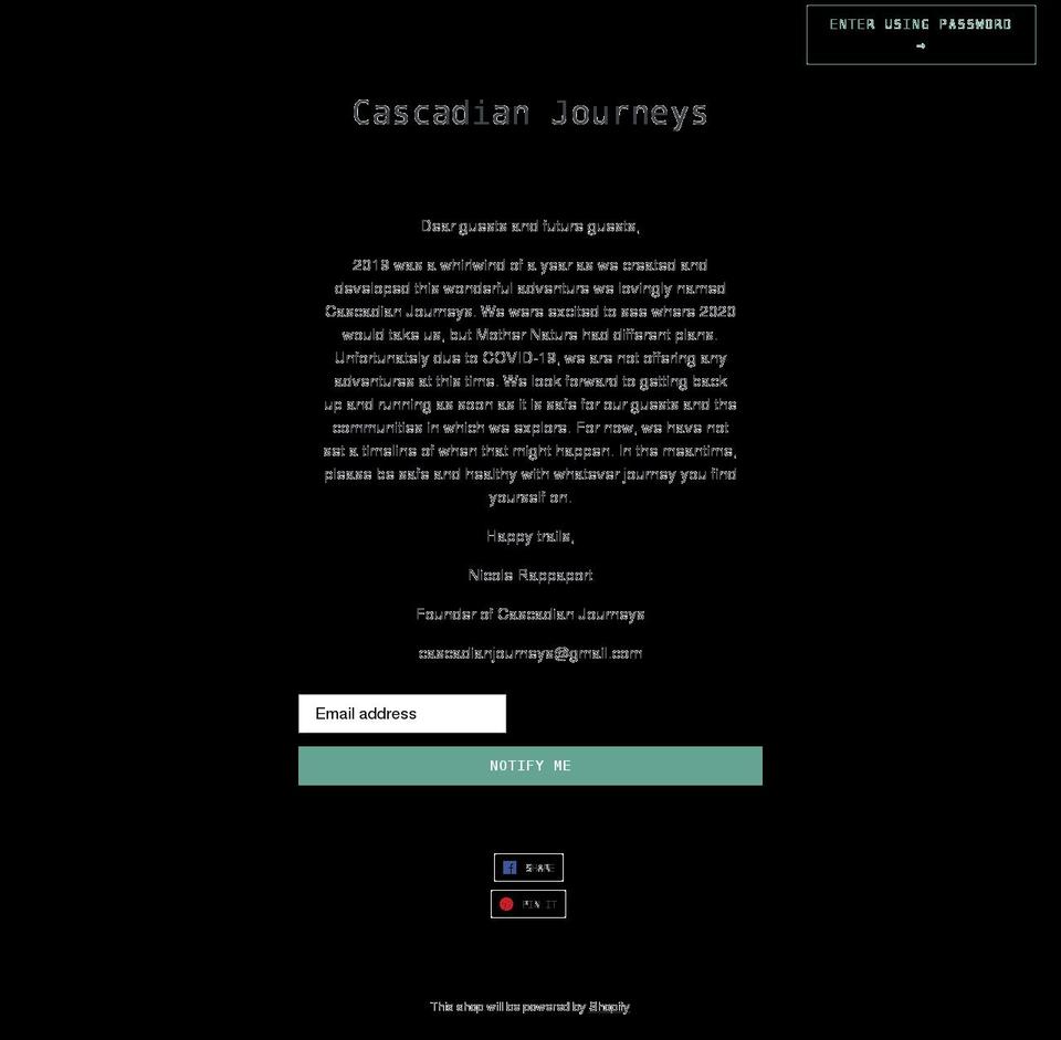 cascadianjourneys.com shopify website screenshot