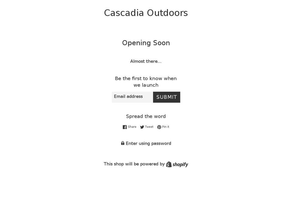 cascadiaoutdoorsupply.com — Shopify storefront screenshot