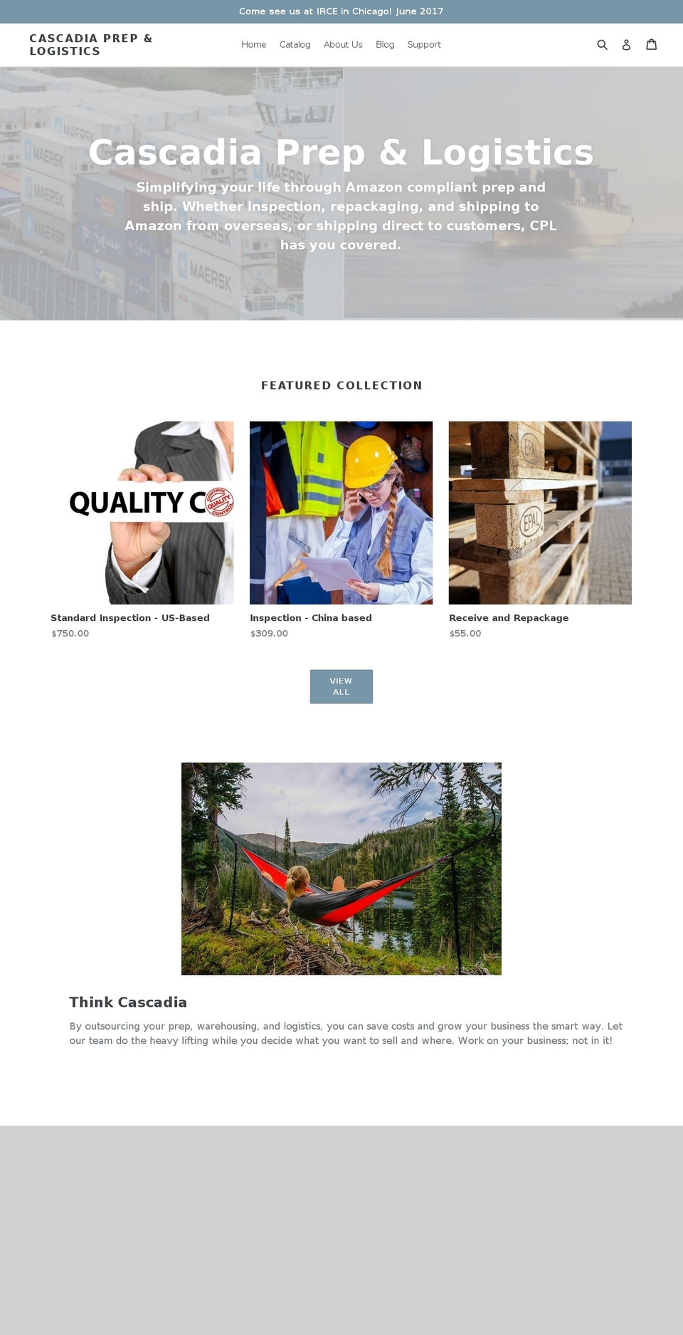 cascadiaprepship.com — Shopify storefront screenshot