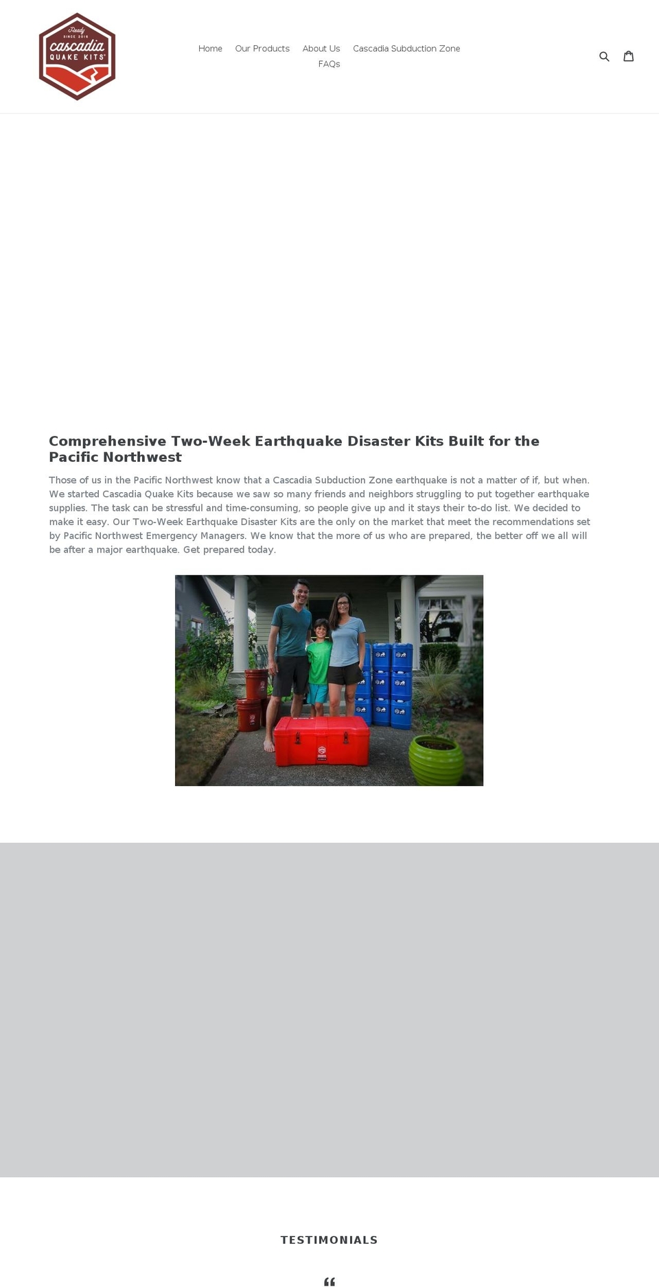 cascadiaquakekits.com — Shopify storefront screenshot