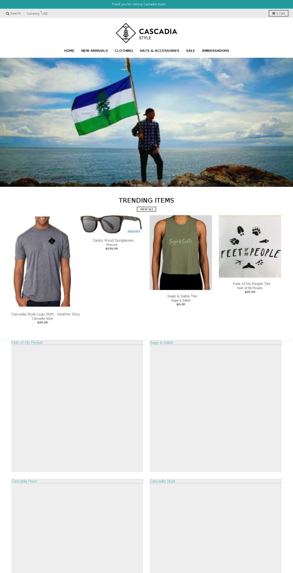 cascadiastyle.com — Shopify storefront screenshot
