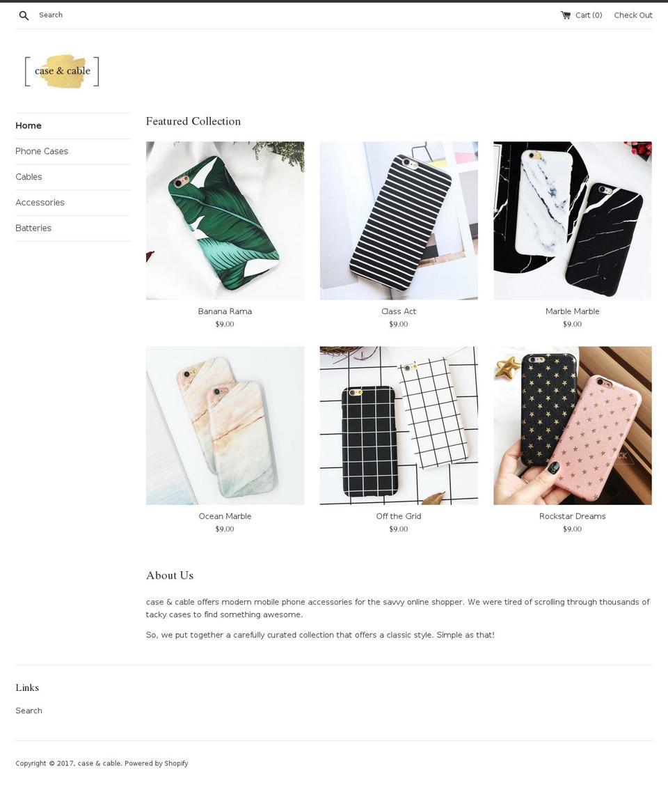 caseandcable.com shopify website screenshot